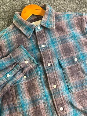 Adsum Flannel Shirt Mens Medium Blue Purple Plaid 100% Cotton New York